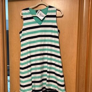 Striped Sleeveless women Dress - Green, navy, White size l